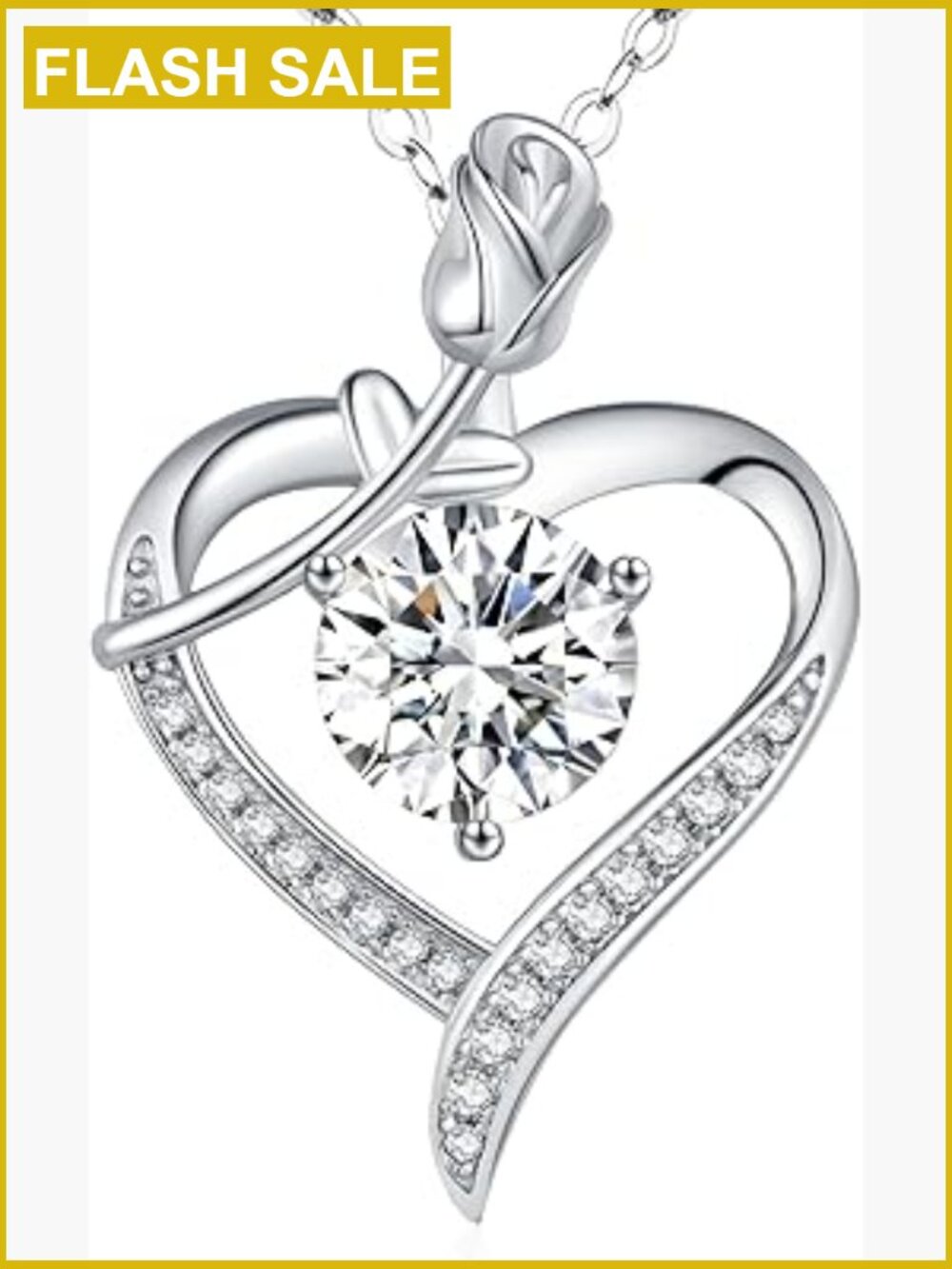 Moissanite Rose Heart Pendant Necklace 925 Sterling Silver Anniversary Gift